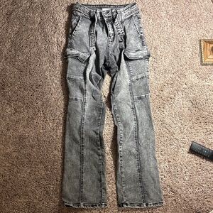 Women's Gray Cargo Straight Leg Jeans